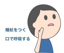 口呼吸　頬杖